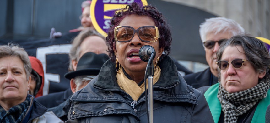 Rep. Yvette Clarke (D-N.Y.) at a protest in New York City in Jan. 2020.
