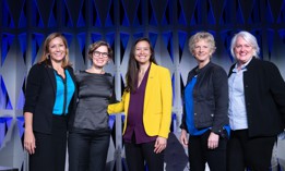 From left to right: Code for America CEO Amanda Renteria, CfA founder and former Deputy Federal CTO Jen Pahlka, U.S. Digital Service Administrator Mina Hsiang, General Services Administration head Robin Carnahan and Federal CIO Clare Martorana.
