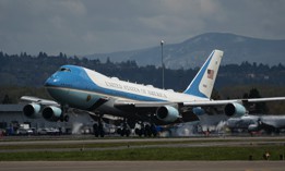 Air Force One, carrying U.S. President Joe Biden, lands at the Portland Air National Guard Base where Biden delivered remarks on infrastructure on April 21, 2022, in Portland, Oregon.