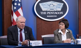 Secretary of the Air Force Frank Kendall and Undersecretary of Defense for Research and Engineering Heidi Shyu brief reporters on the new university-affiliated research center initiative with historically Black colleges and universities.
