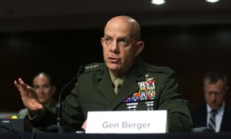 U.S. Marine Corps General David Berger, shown here at a 2021 Senate hearing, signed the Marine Corps Doctrinal Publication on information today.