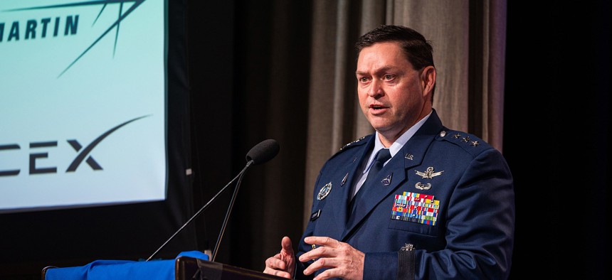 U.S. Space Force Lt. Gen. B. Chance Saltzman speaks during the 7th Annual Air Force Association Schriever Space Futures Forum.