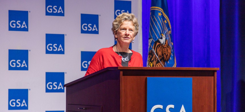 GSA Administrator Robin Carnahan speaks at an event on Jan. 25 debuting the agency's new coworking space, the Workplace Innovation Lab.