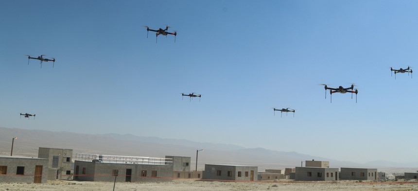A 2019 drone swarm exercise conducted by the 11th Armored Cavalry Regiment and the Army's Threat Systems Management Office.