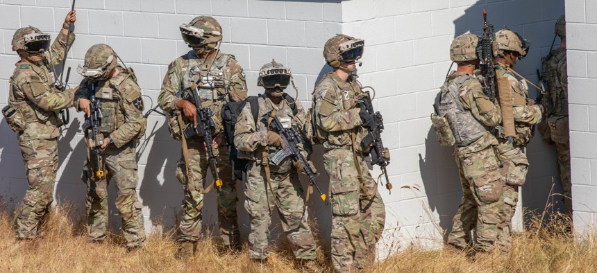 Soldiers test upgraded Integrated Visual Augmentation System goggles at an exercise at Joint Base Lewis-McChord in Washington in August 2022.