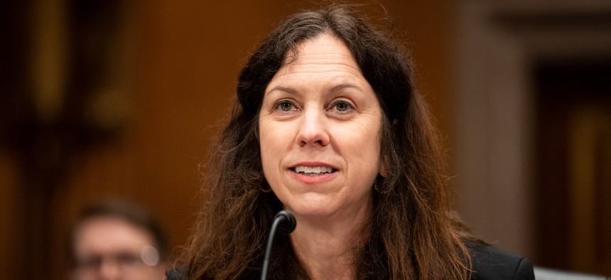 Colleen Shogan, nominee to be Archivist of the United States, testifies during her confirmation hearing in the Senate Homeland Security and Governmental Affairs Committee on Feb. 28, 2023. Shogan was confirmed by the full Senate on May 10. 